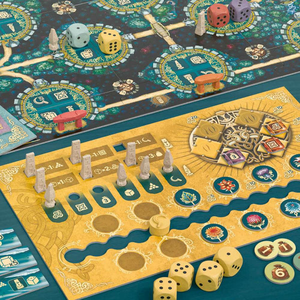 Plateau et figurines du jeu Les Druides d'Edora
